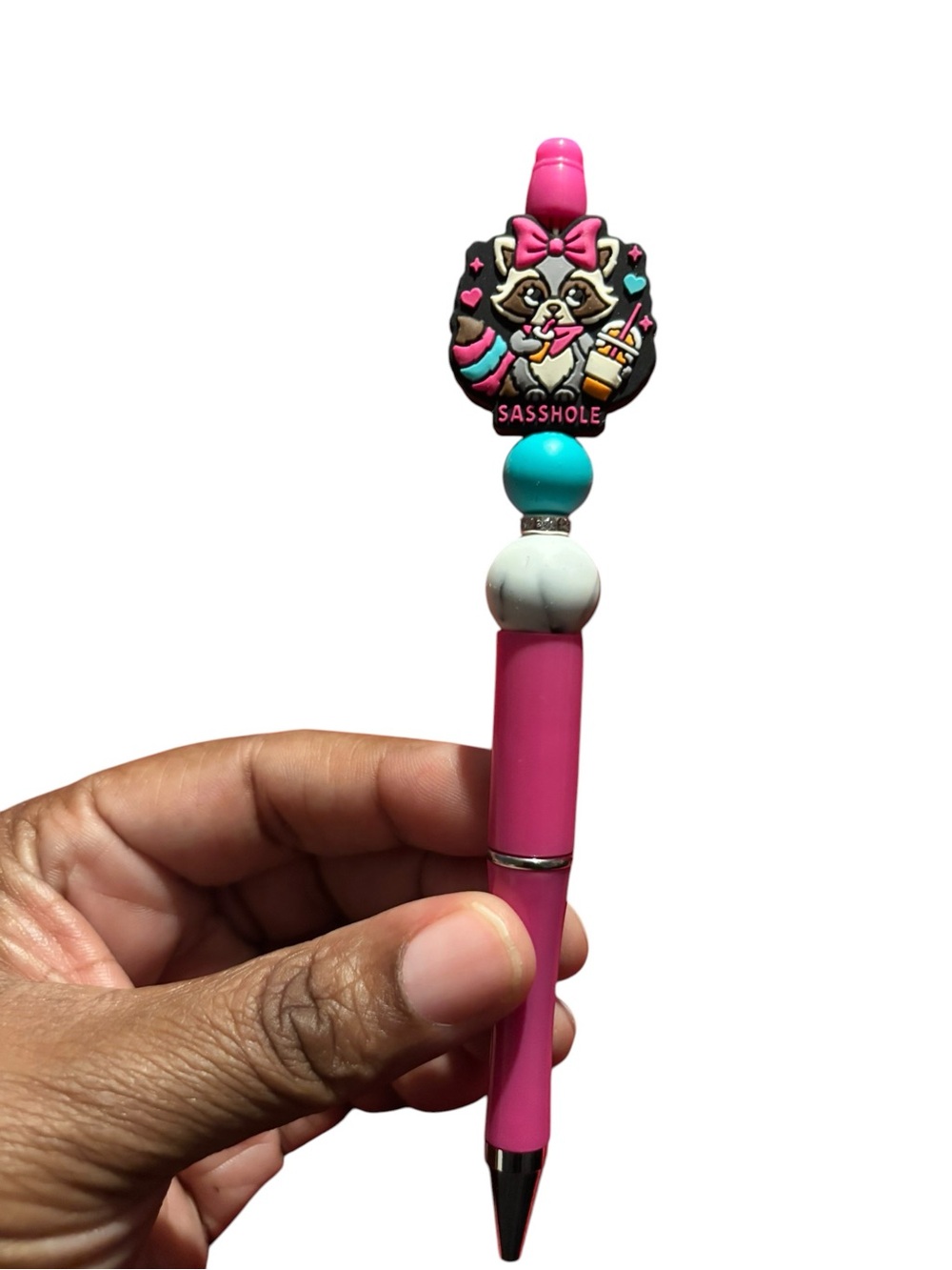 Handmade Pink Novelty Pen with Raccoon Topper